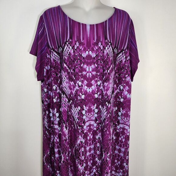 Bob Mackie Wearable Art Dress Size 2XP Petite Reptile Print Maxi Dress Purple - Picture 3 of 9